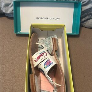 Jack Rogers White Sandals with Nautical Embroidery